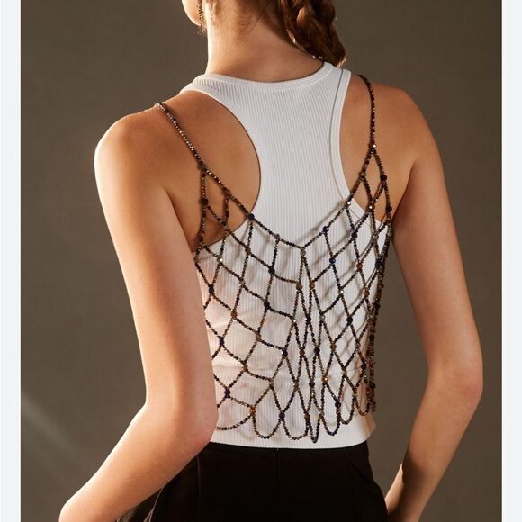 Anthropologie NWT Current Air BLACK Beaded Tank XS/S - Picture 4 of 10